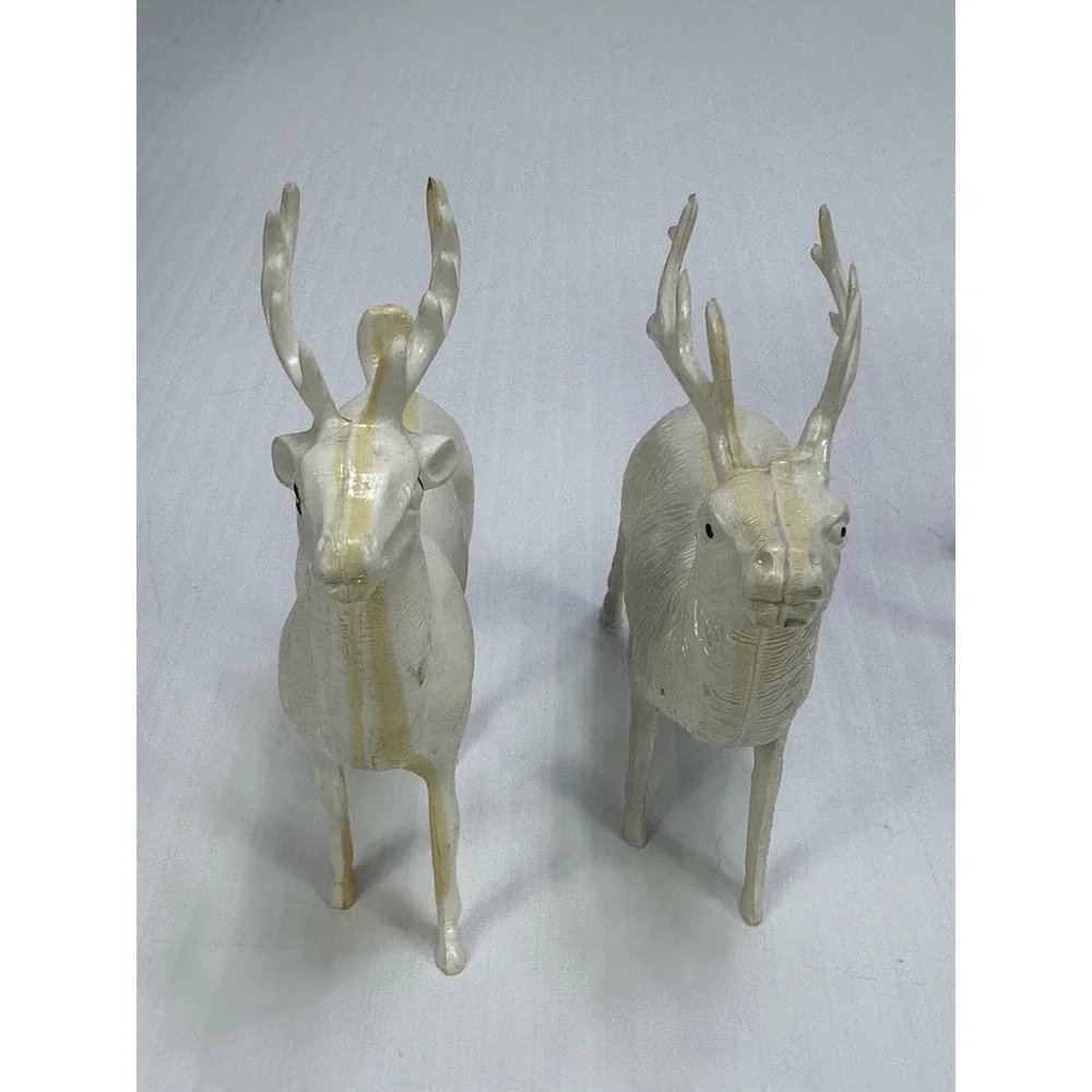 Vintage Christmas Hard Plastic Santa Sleigh Two White  Reindeer Candy Holder